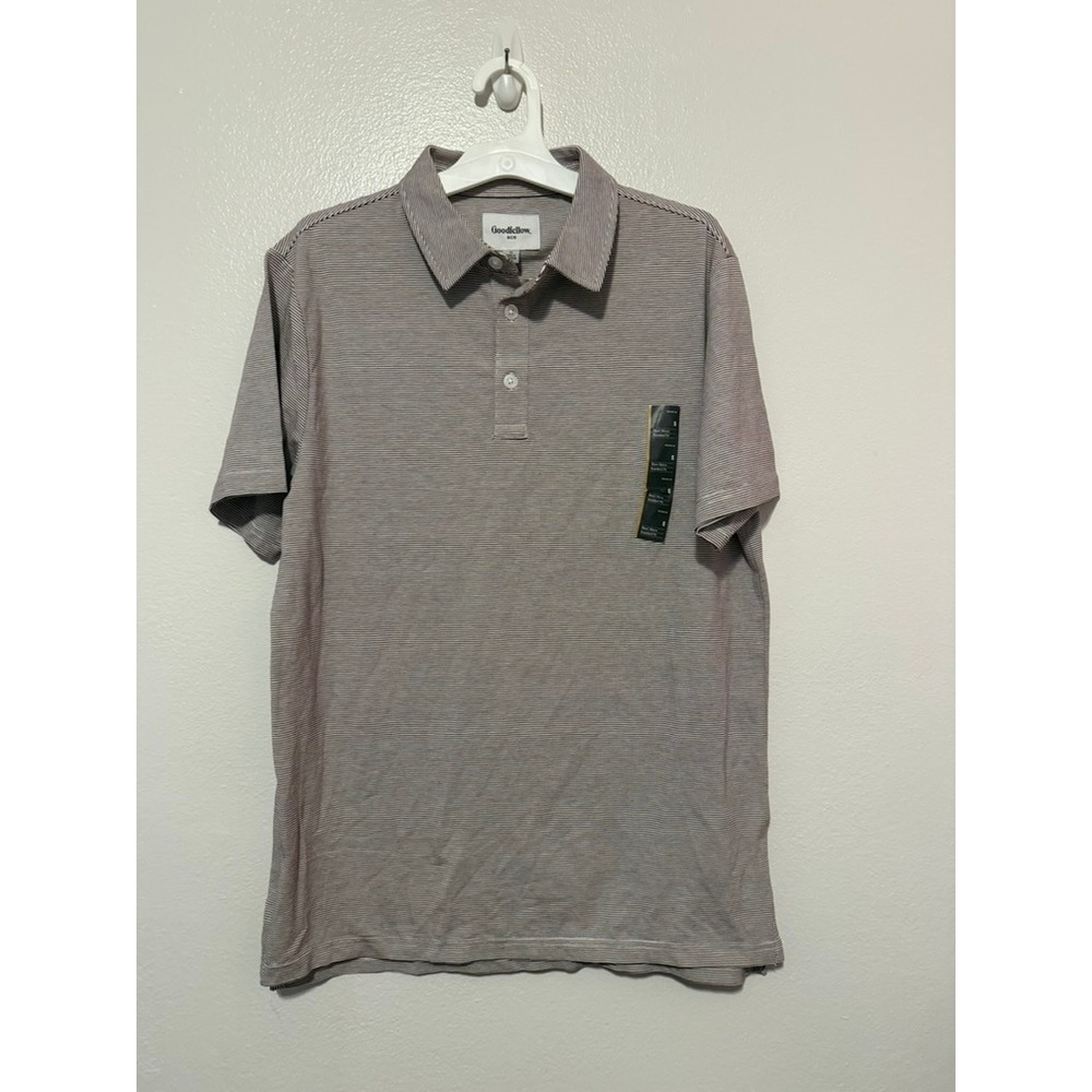 Goodfellow & Co Mens Comfort Polo Shirt Dark Berry Stripe Premium SS Small